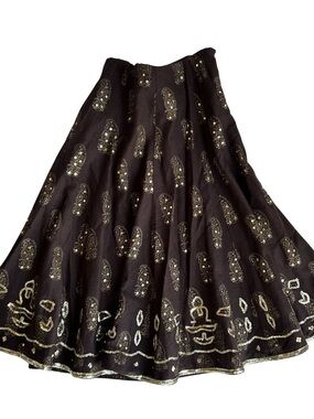 Brown Maxi Skirt with Gold Paisley & Sequins